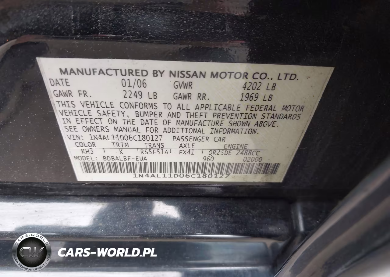 2006 Nissan Altima 2.5 S VIN:1N4AL11D06C180127 - 9