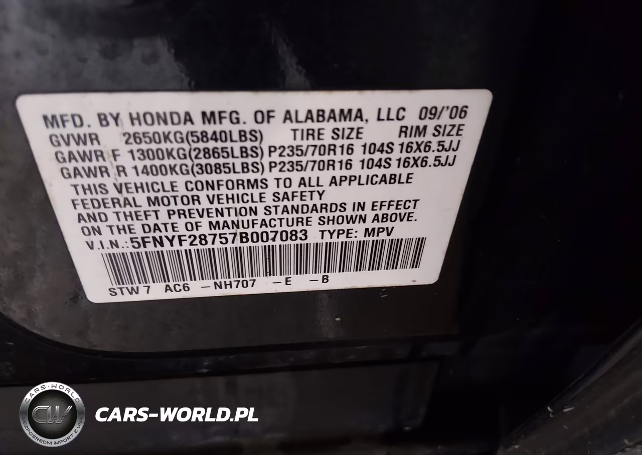 2007 Honda Pilot Ex-L VIN:5FNYF28757B007083 - 9
