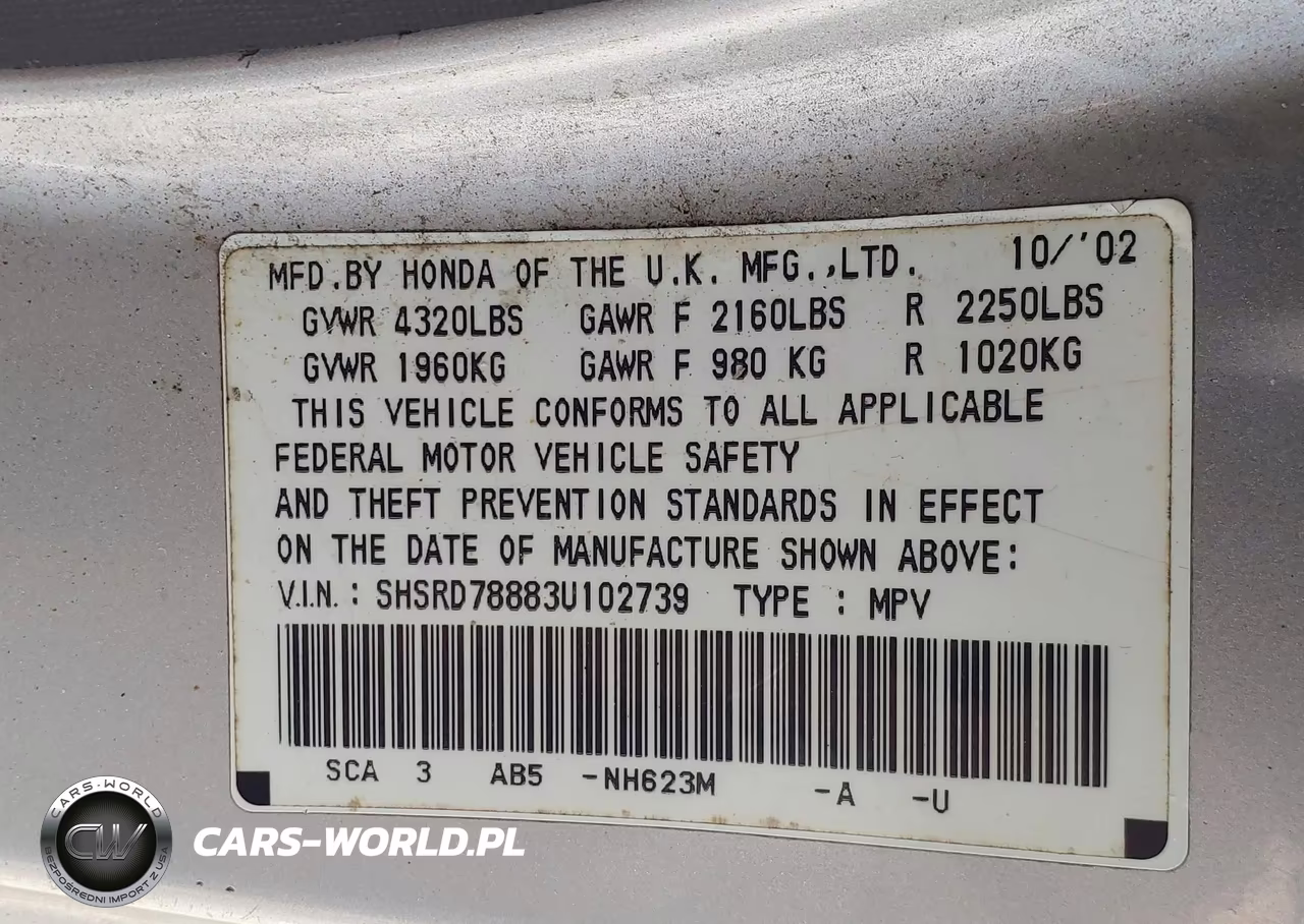 2003 Honda Cr-V Ex VIN:SHSRD78883U102739 - 9