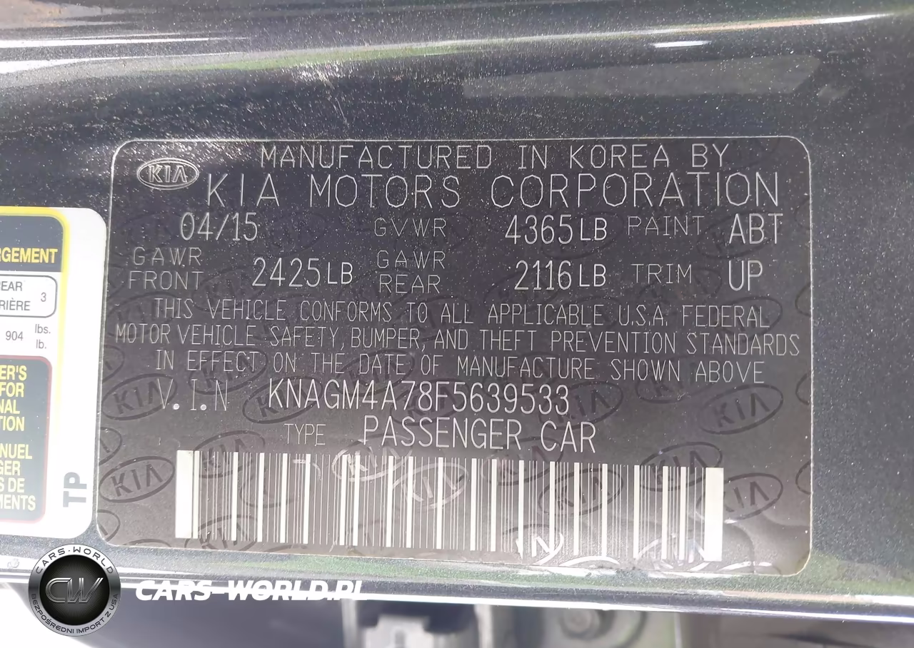 2015 Kia Optima Lx VIN:KNAGM4A78F5639533 - 9
