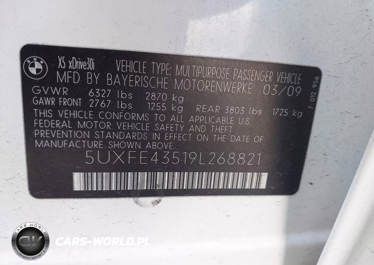 2009 BMW X5 xDrive30I VIN:5UXFE43519L268821 - 9