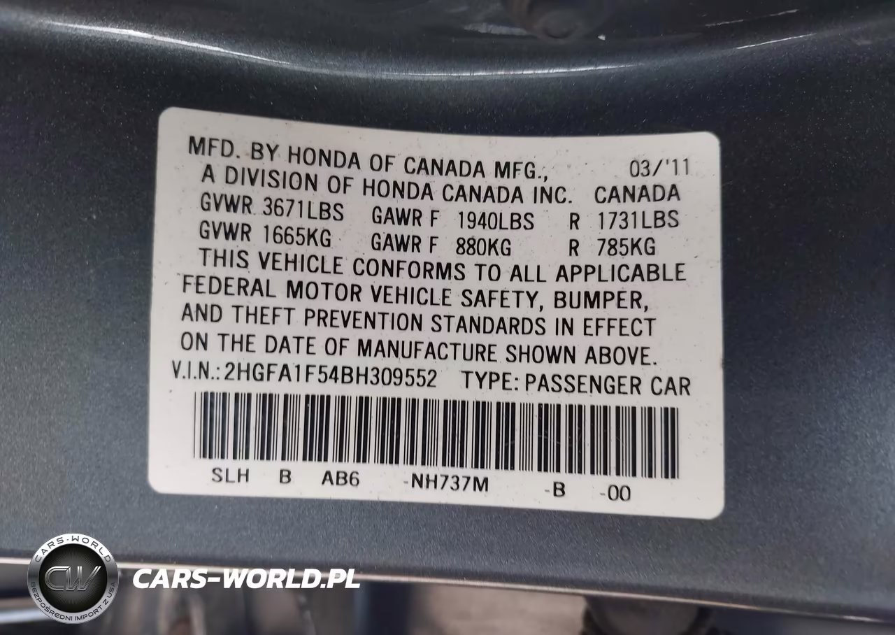 2011 Honda Civic Lx VIN:2HGFA1F54BH309552 - 9