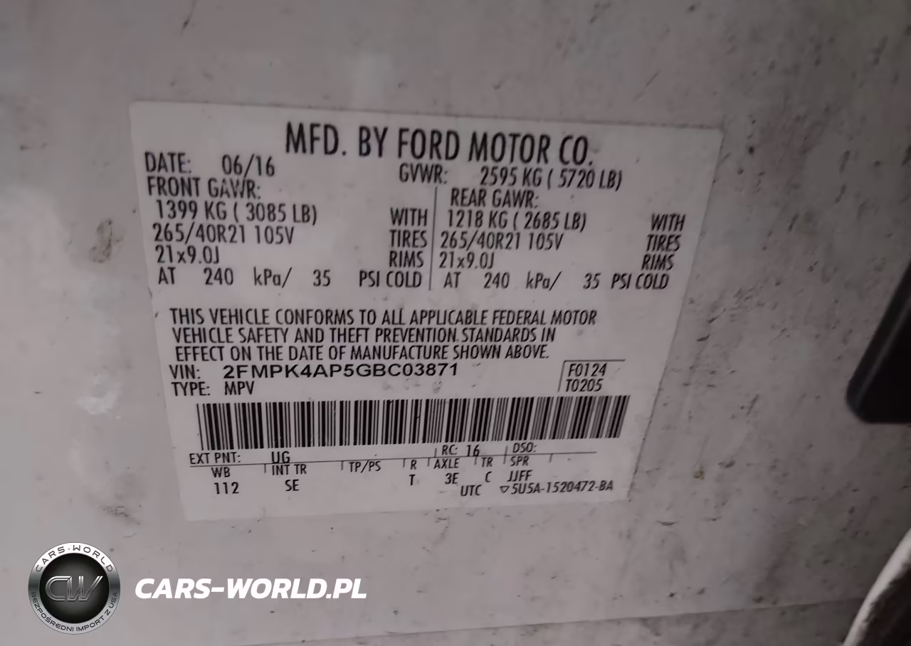 2016 Ford Edge Sport VIN:2FMPK4AP5GBC03871 - 9