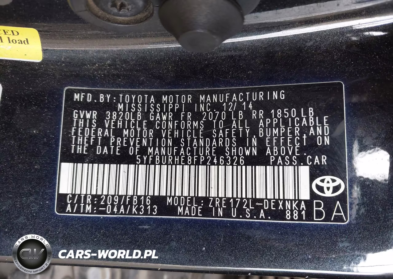 2015 Toyota Corolla Le Plus VIN:5YFBURHE8FP246326 - 9