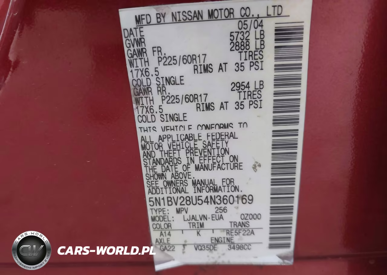 2004 Nissan Quest 3.5 Se VIN:5N1BV28U54N360169 - 9