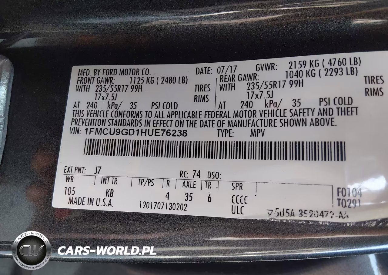 2017 Ford Escape Se VIN:1FMCU9GD1HUE76238 - 9