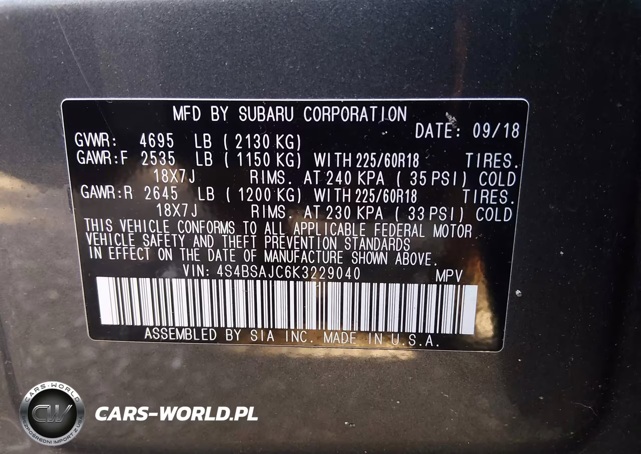 2019 Subaru Outback 2.5I Limited VIN:4S4BSAJC6K3229040 - 9