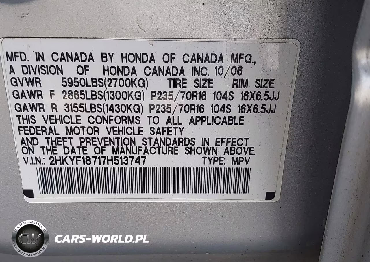 2007 Honda Pilot Ex-L VIN:2HKYF18717H513747 - 9