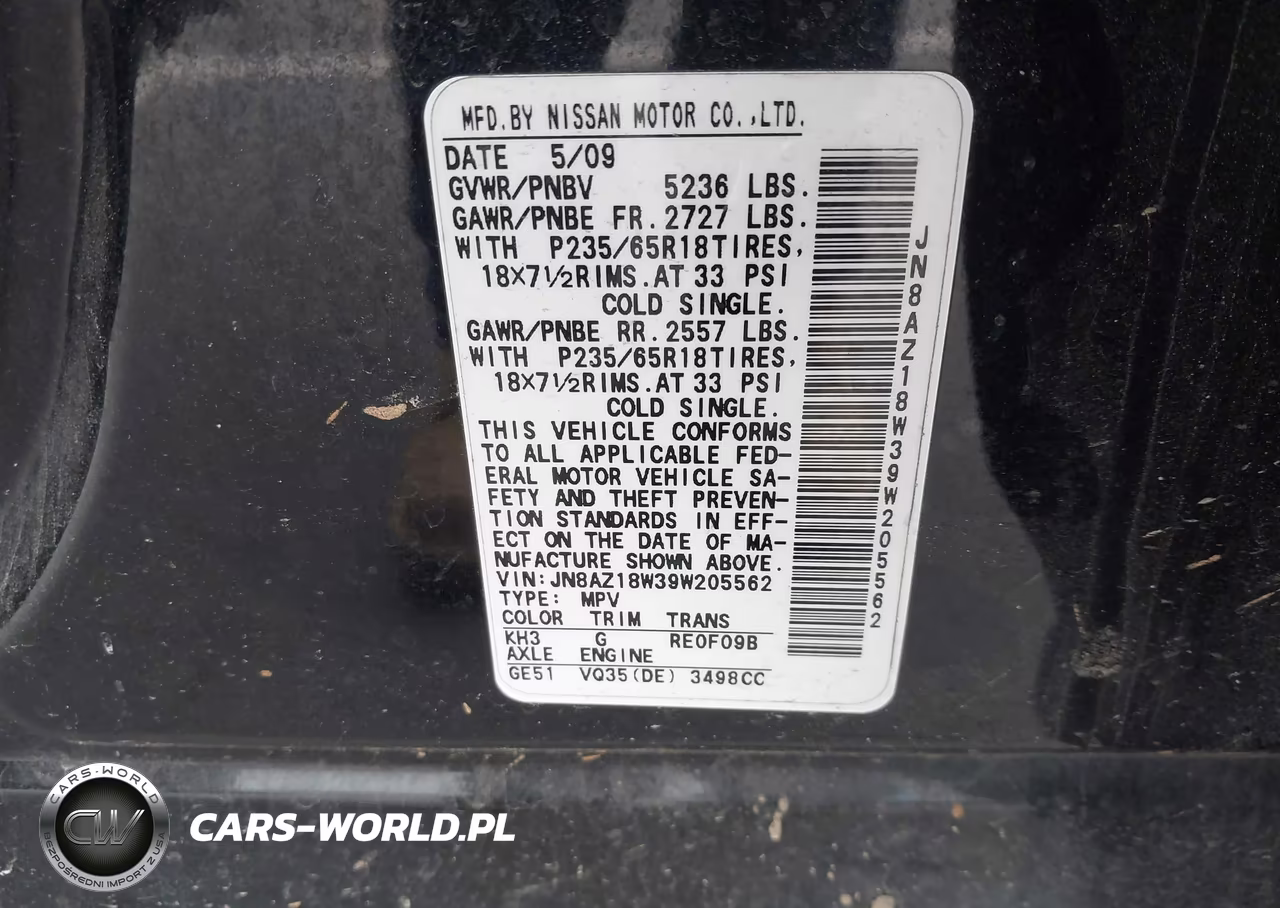 2009 Nissan Murano Sl VIN:JN8AZ18W39W205562 - 9