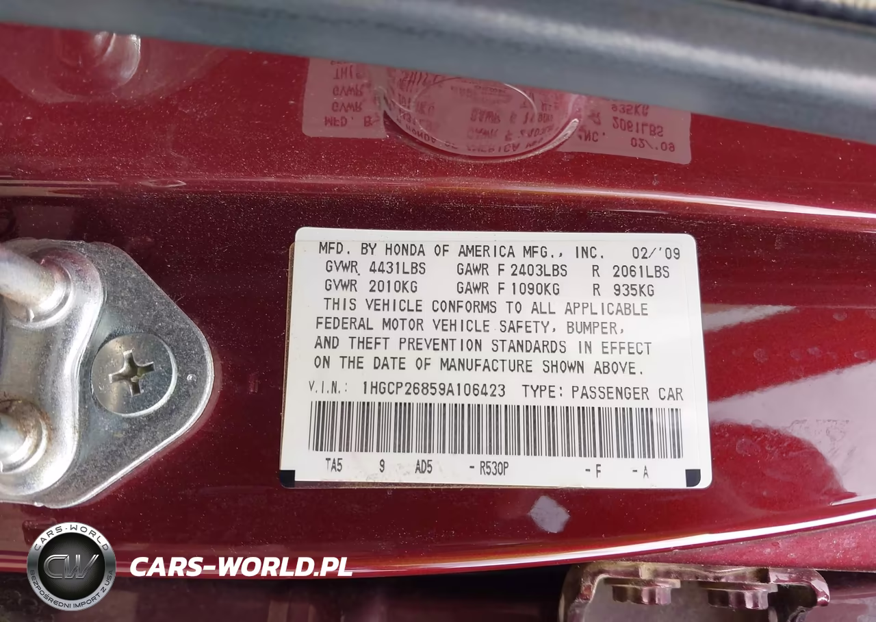 2009 Honda Accord 2.4 Ex-L VIN:1HGCP26859A106423 - 9