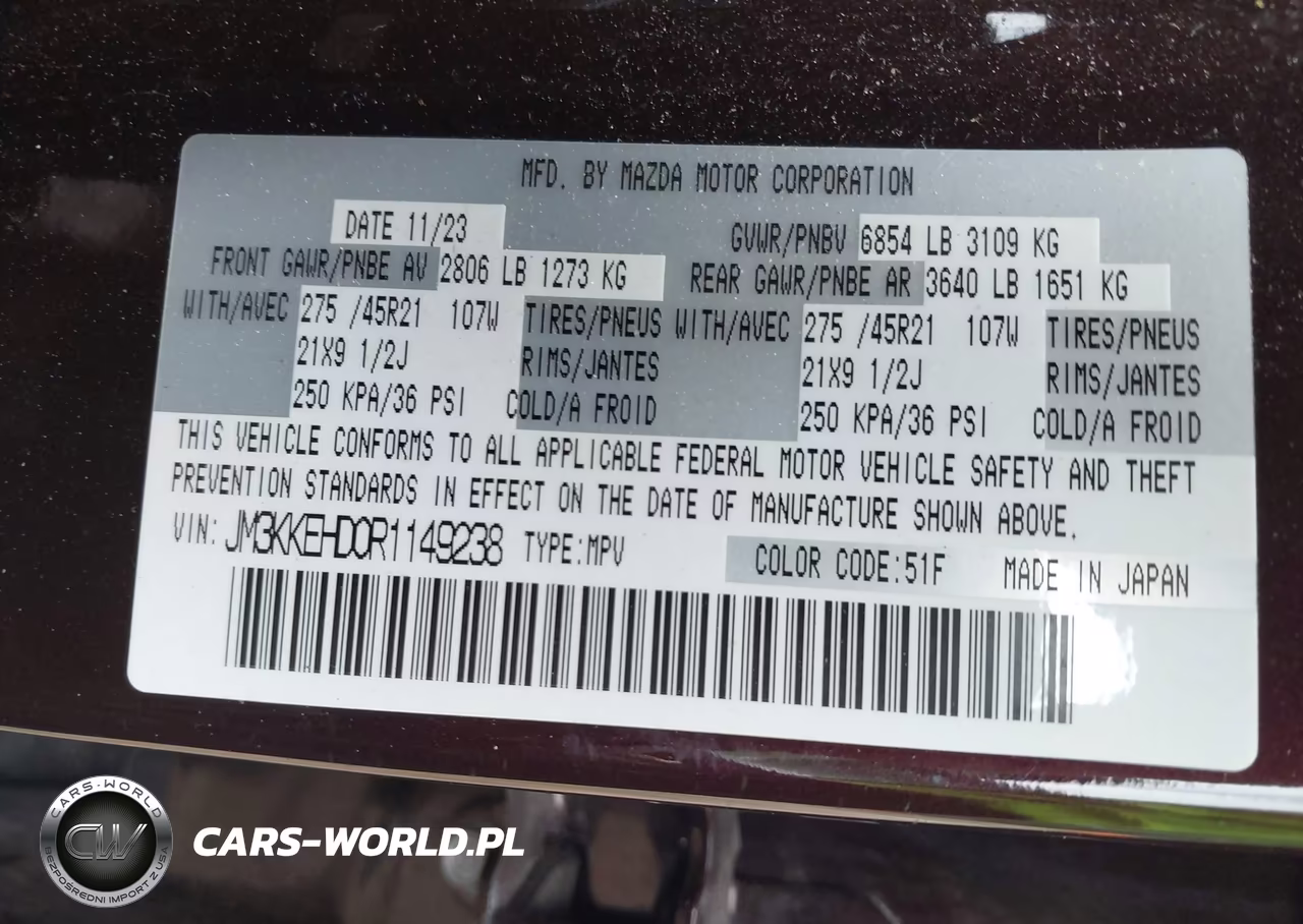 2024 Mazda Cx-90 3.3 Turbo Premium Plus VIN:JM3KKEHD0R1149238 - 9
