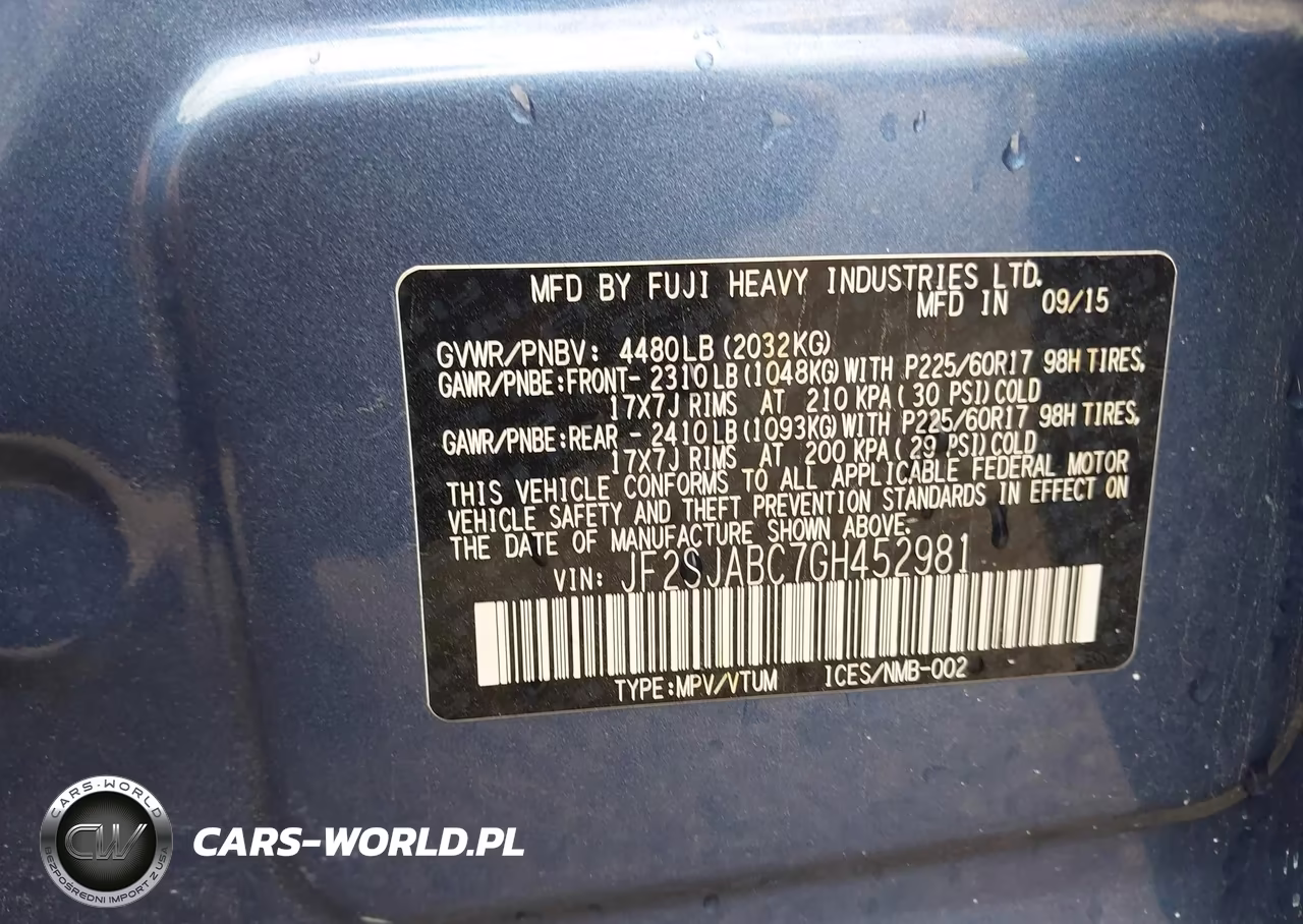 2016 Subaru Forester 2.5I VIN:JF2SJABC7GH452981 - 9