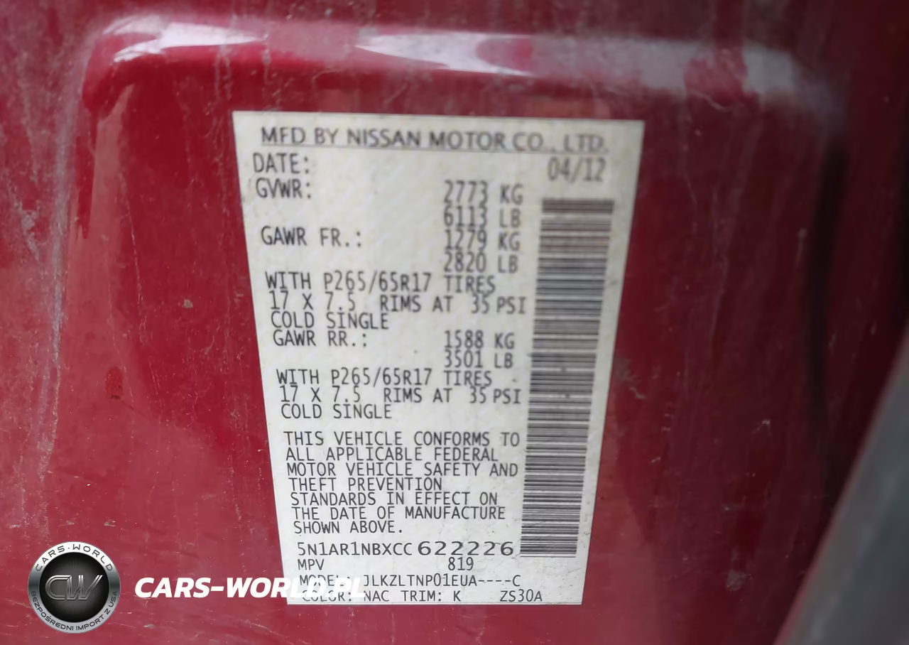 2012 Nissan Pathfinder Sv VIN:5N1AR1NBXCC622226 - 9