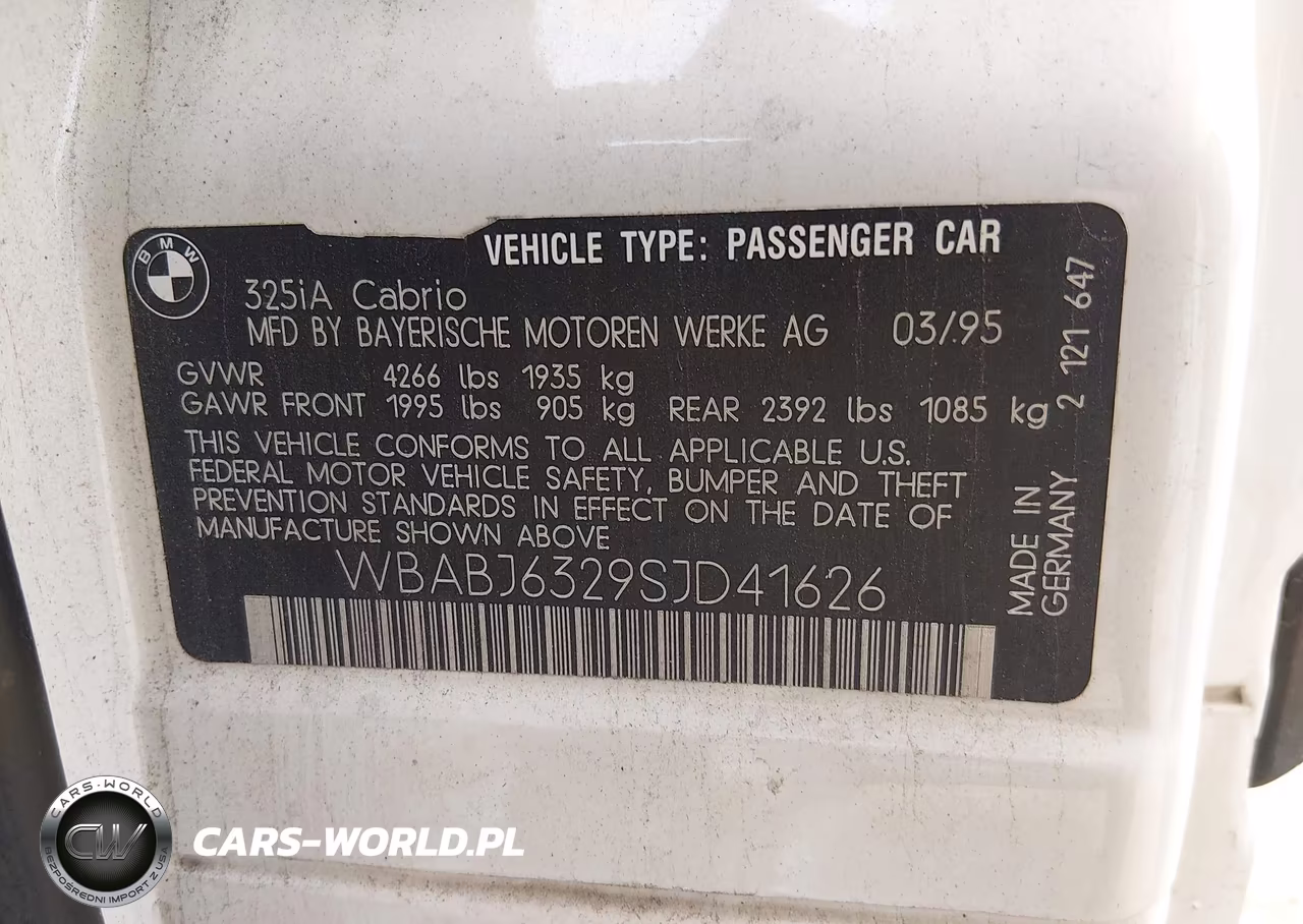 1995 BMW 325 Ic Automatic VIN:WBABJ6329SJD41626 - 9