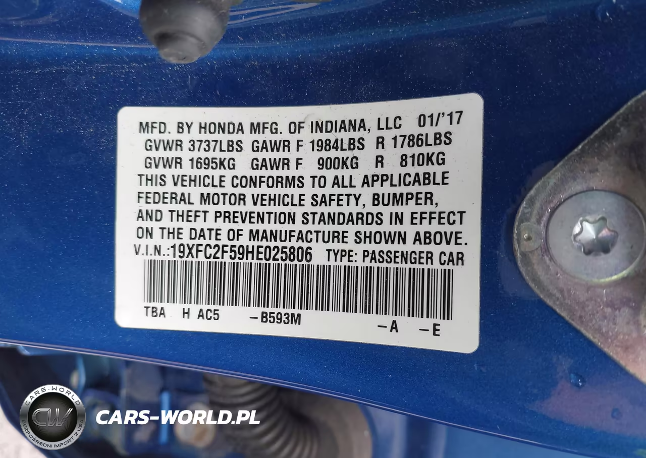 2017 Honda Civic Lx VIN:19XFC2F59HE025806 - 9