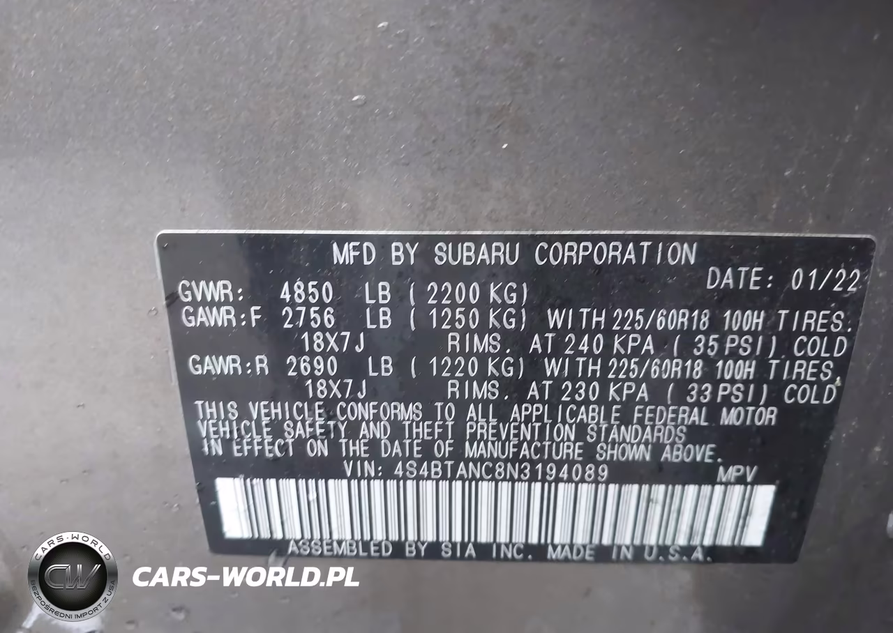 2022 Subaru Outback Limited VIN:4S4BTANC8N3194089 - 9