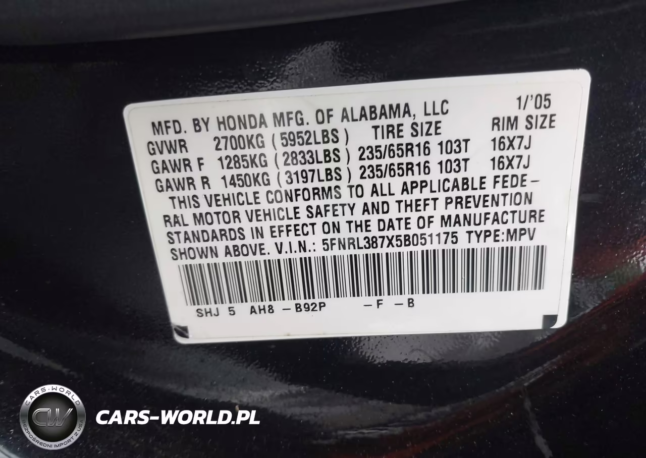 2005 Honda Odyssey Ex-L VIN:5FNRL387X5B051175 - 9