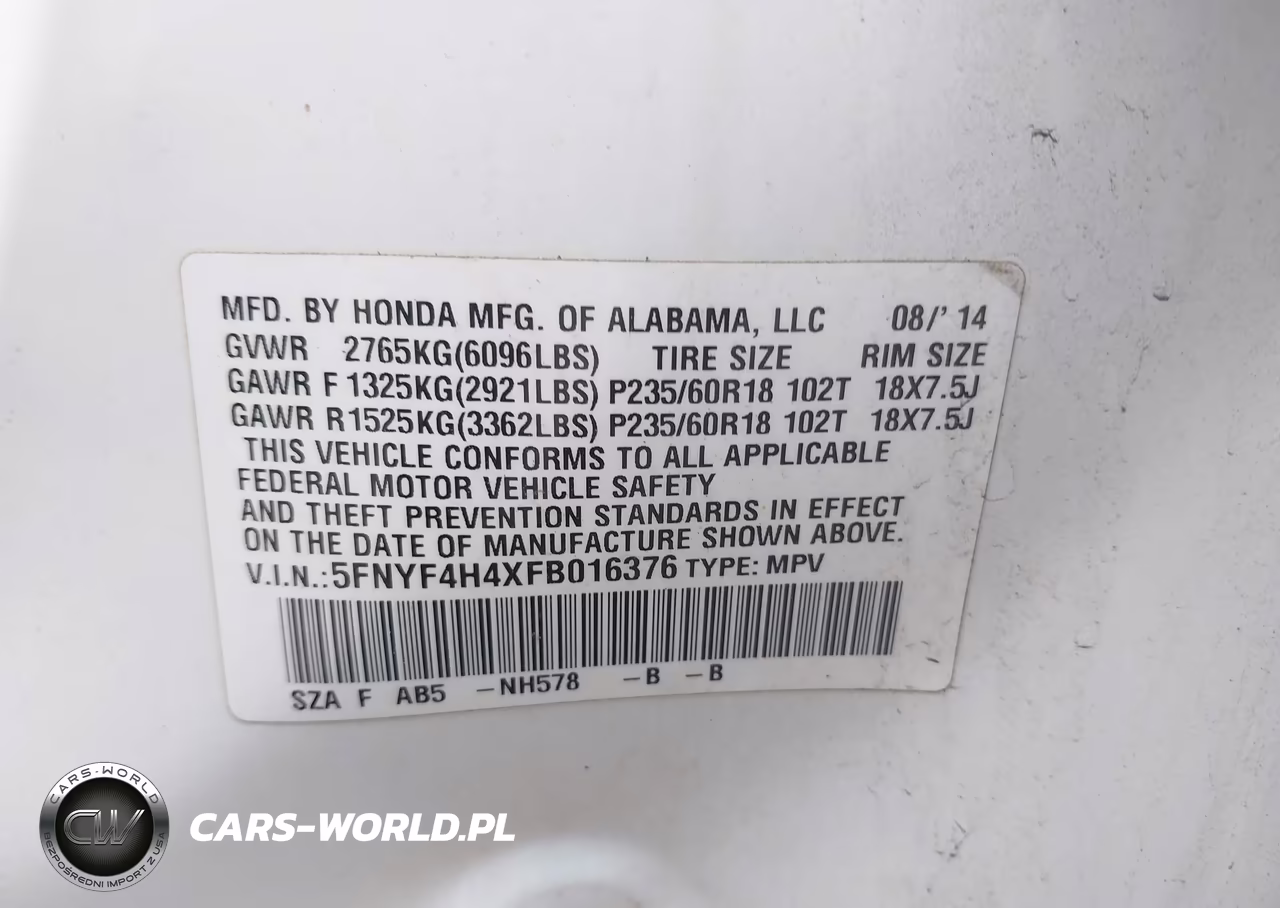 2015 Honda Pilot Ex VIN:5FNYF4H4XFB016376 - 9