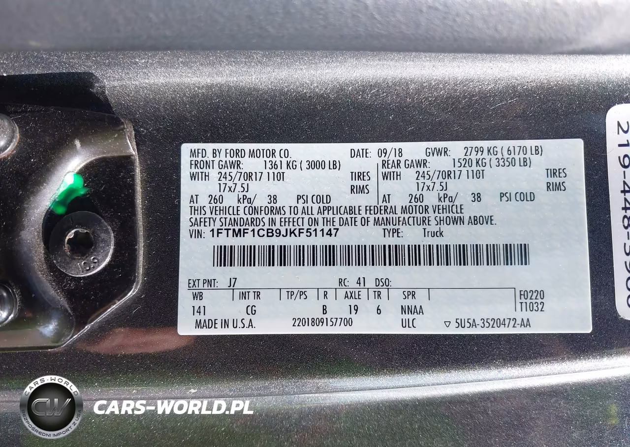 2018 Ford F-150 Xl VIN:1FTMF1CB9JKF51147 - 9