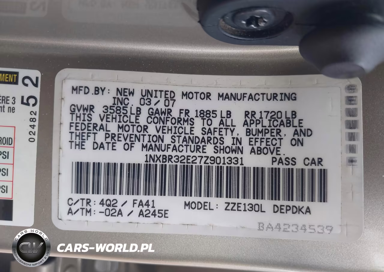 2007 Toyota Corolla Ce VIN:1NXBR32E27Z901331 - 9