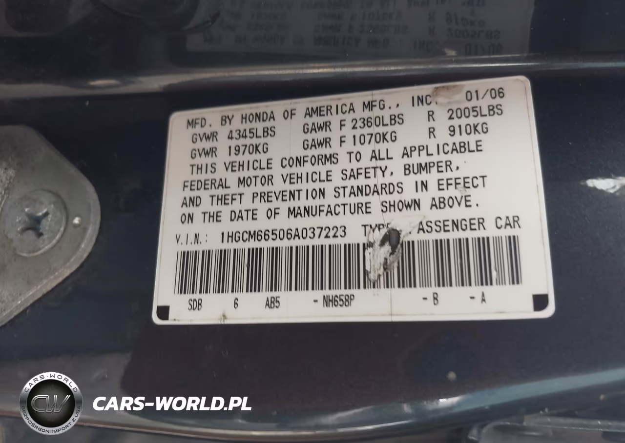 2006 Honda Accord 3.0 Ex VIN:1HGCM66506A037223 - 9