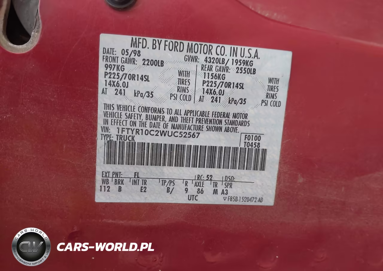 1998 Ford Ranger Splash-Xl-Xlt VIN:1FTYR10C2WUC52567 - 9