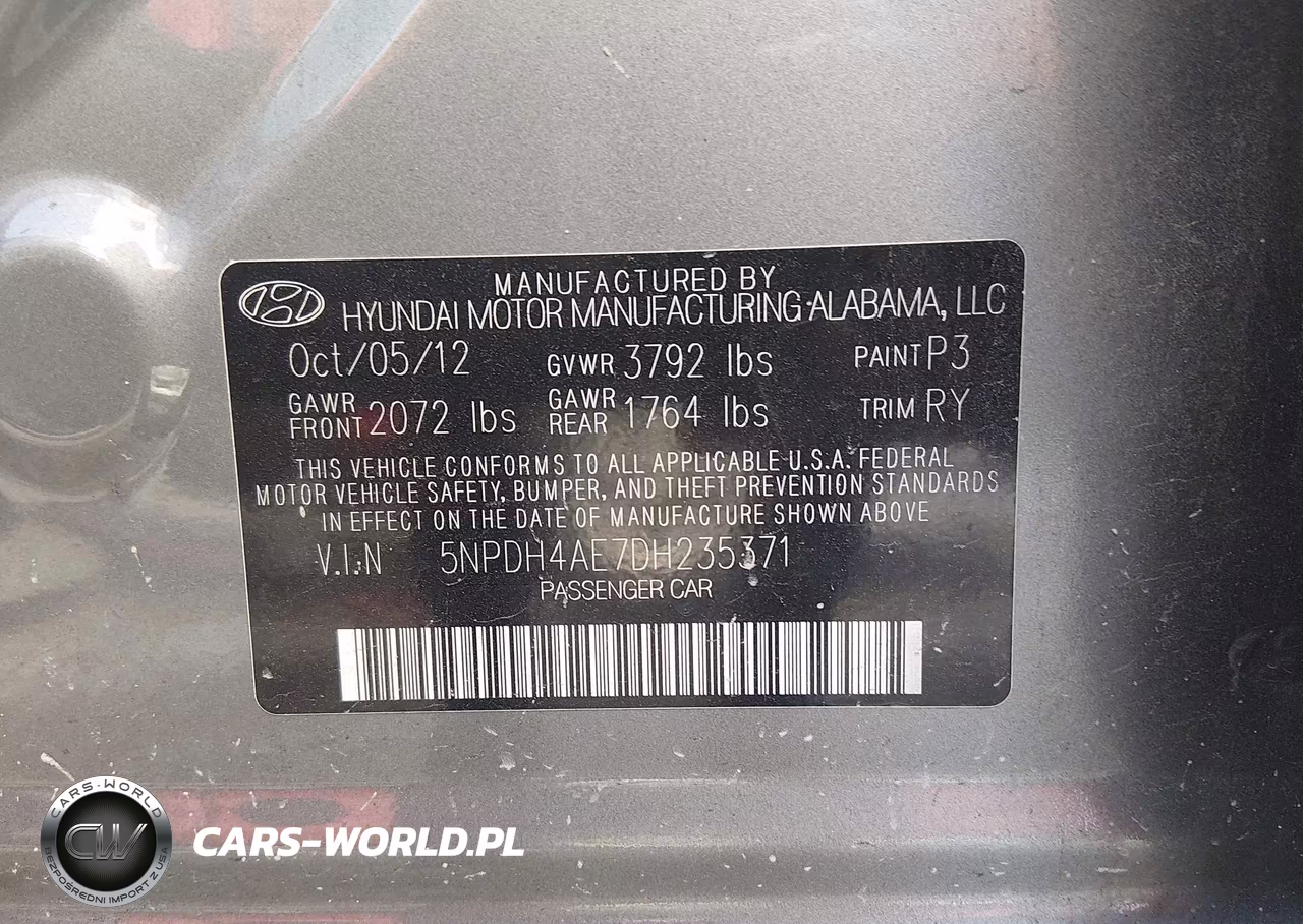 2013 Hyundai Elantra Limited VIN:5NPDH4AE7DH235371 - 9