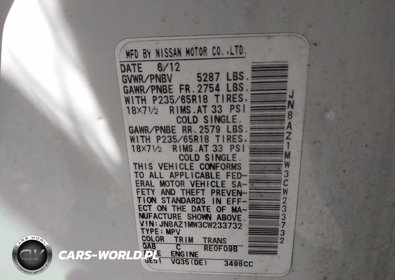 2012 Nissan Murano S VIN:JN8AZ1MW3CW233732 - 9