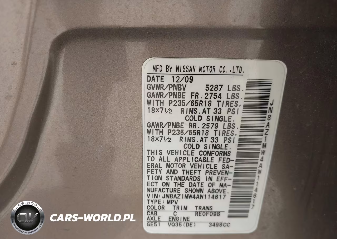 2010 Nissan Murano S VIN:JN8AZ1MW4AW114617 - 9
