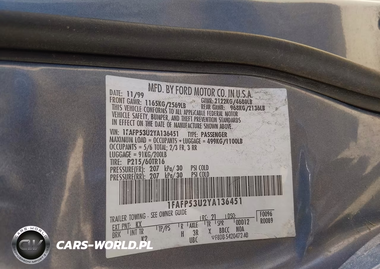 2000 Ford Taurus Se VIN:1FAFP53U2YA136451 - 9