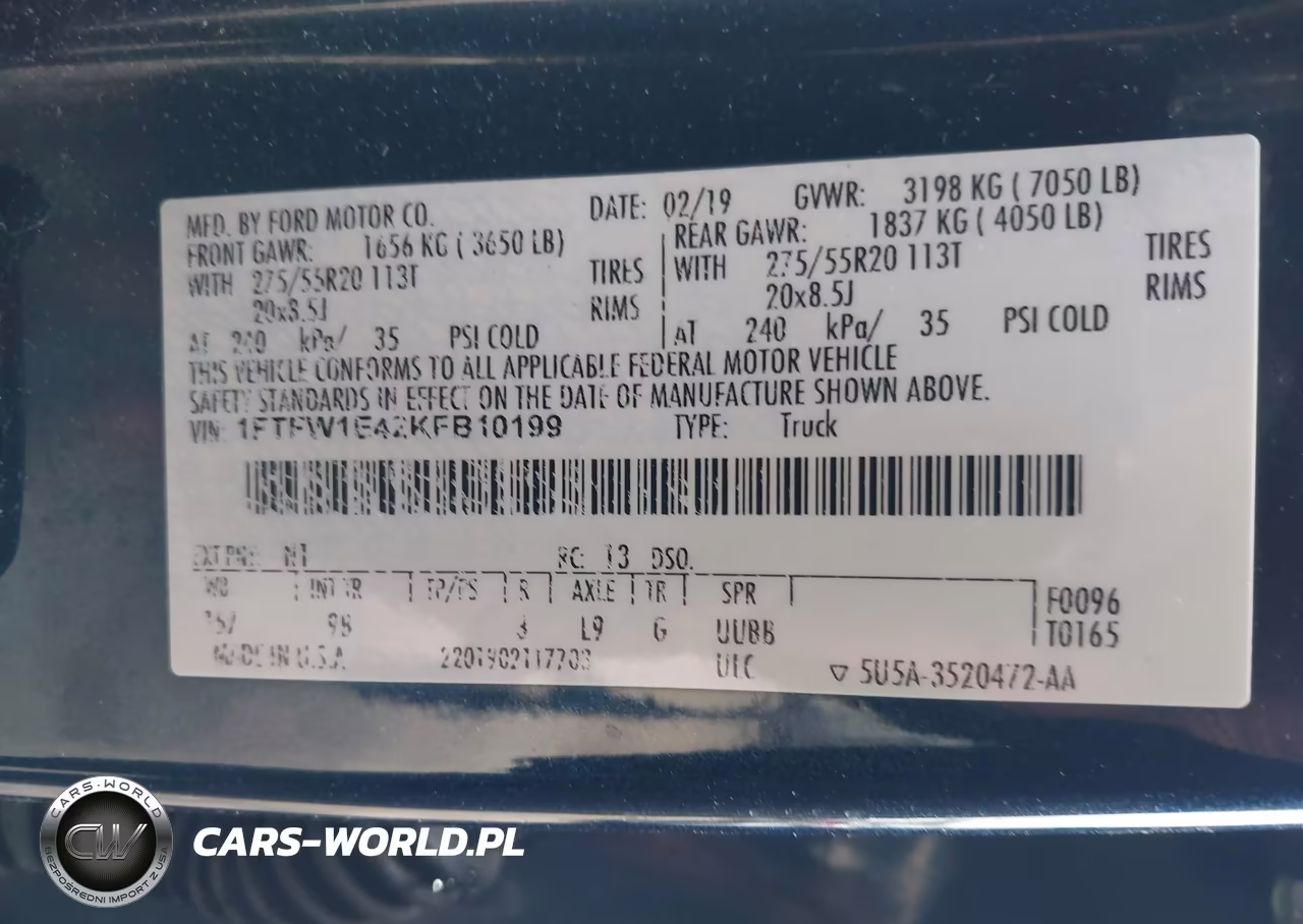 2019 Ford F-150 Platinum VIN:1FTFW1E42KFB10199 - 9