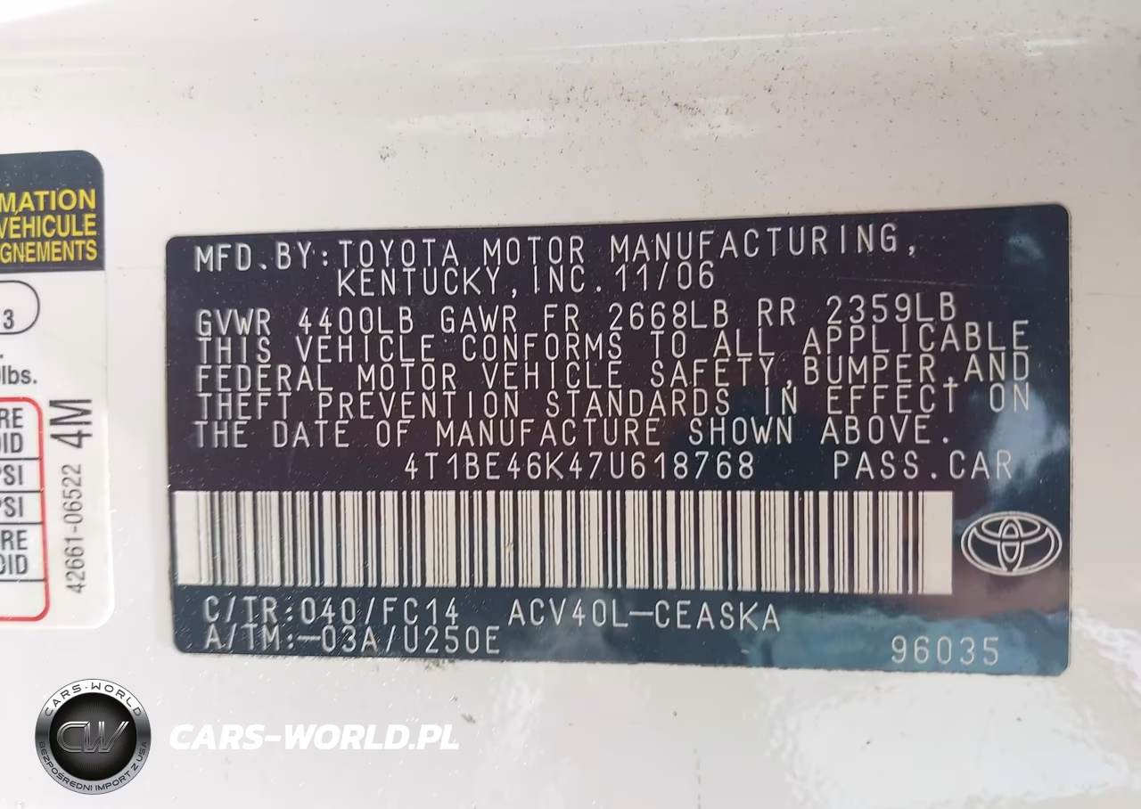 2007 Toyota Camry Se VIN:4T1BE46K47U618768 - 9