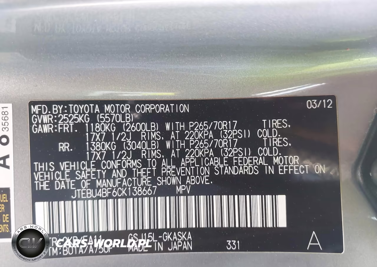 2012 Toyota Fj Cruiser VIN:JTEBU4BF6CK138667 - 9