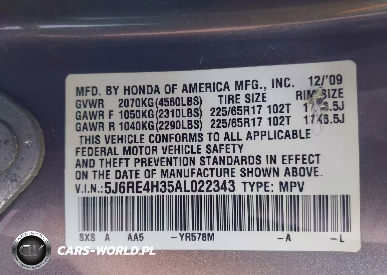 2010 Honda Cr-V Lx VIN:5J6RE4H35AL022343 - 9