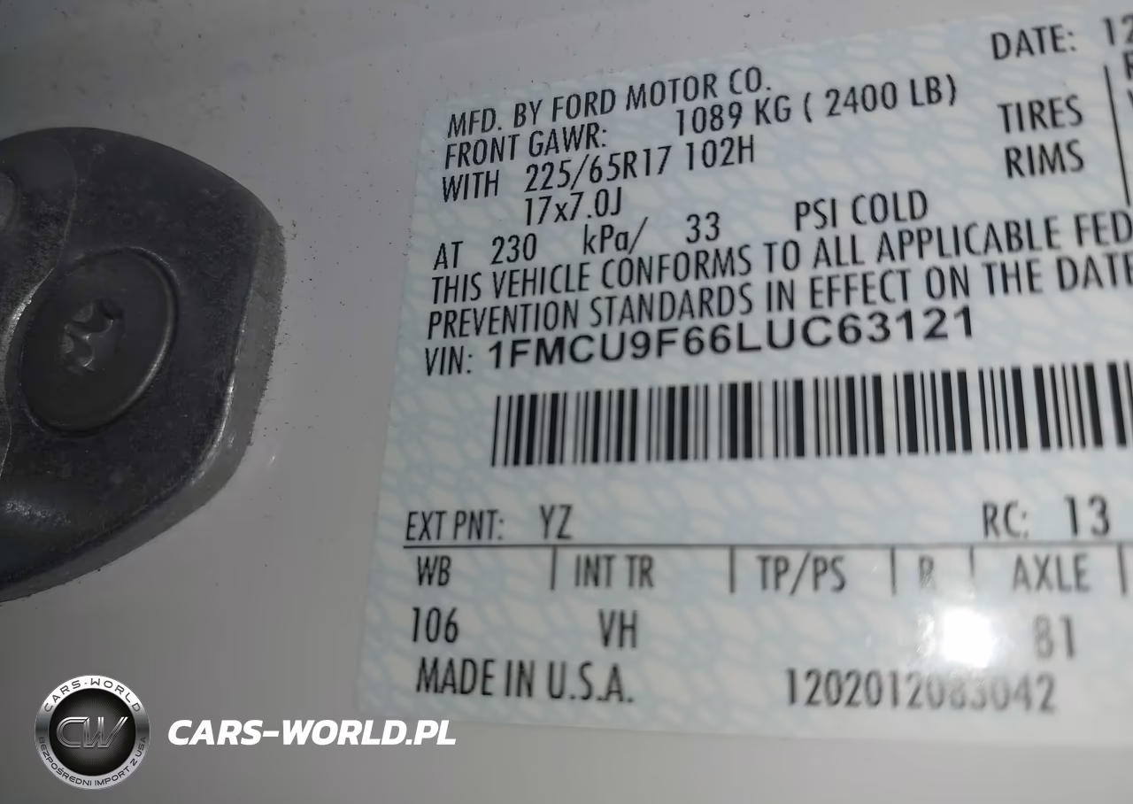 2020 Ford Escape S VIN:1FMCU9F66LUC63121 - 9