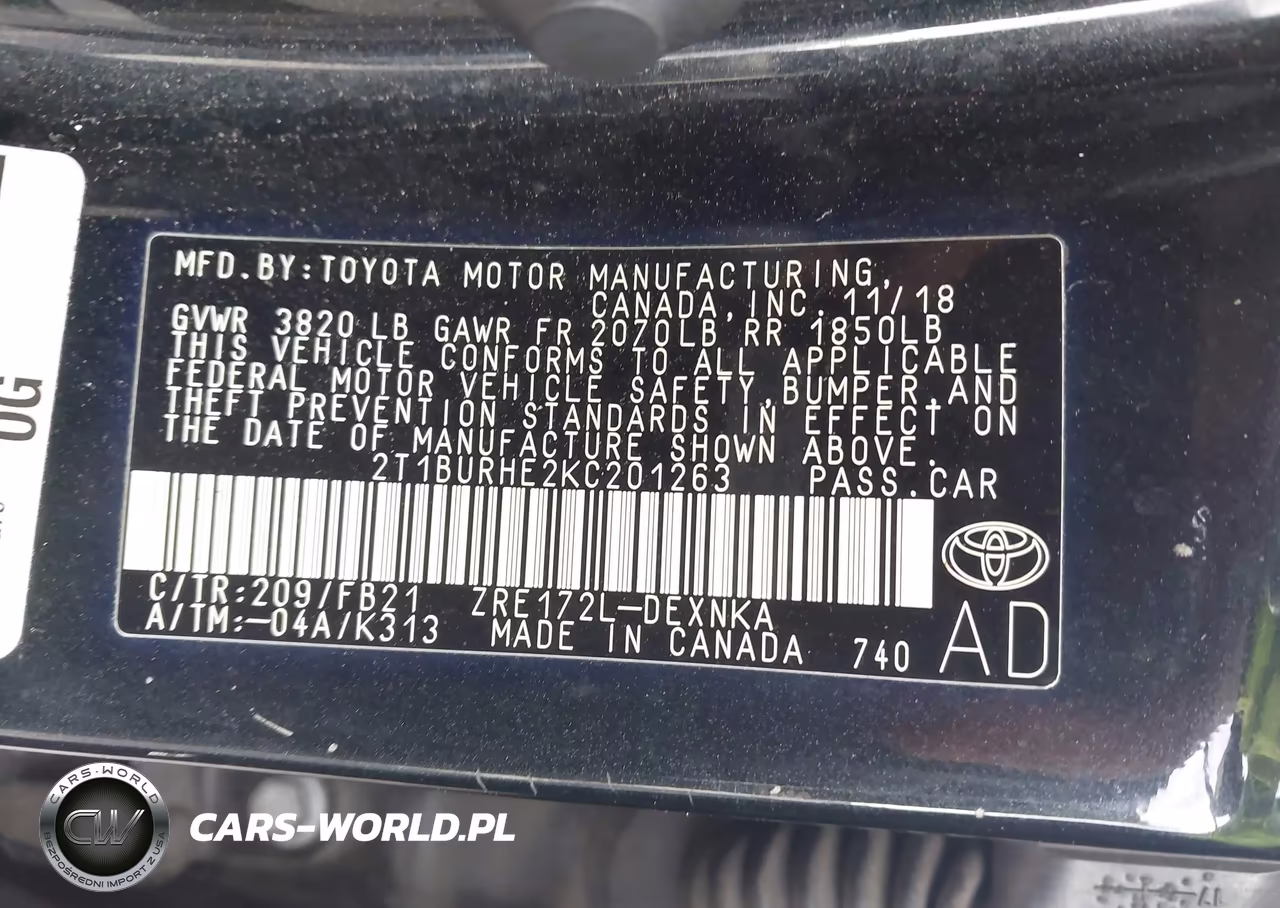 2019 Toyota Corolla Le VIN:2T1BURHE2KC201263 - 9