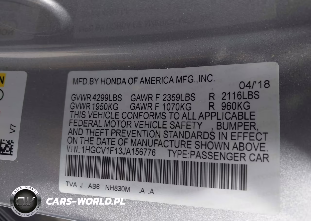 2018 Honda Accord Lx VIN:1HGCV1F13JA156776 - 9
