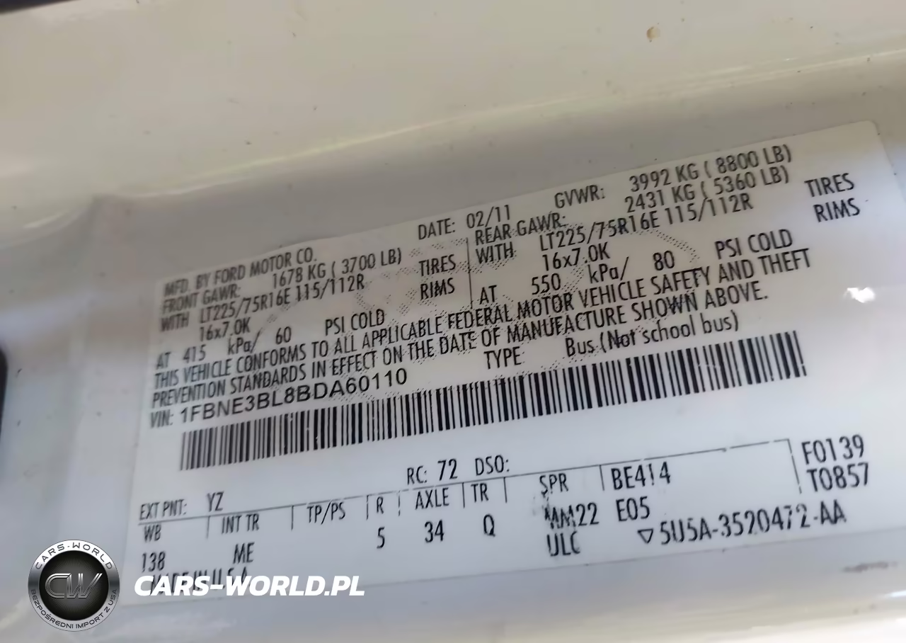 2011 Ford E-350 Super Duty Xlt VIN:1FBNE3BL8BDA60110 - 8