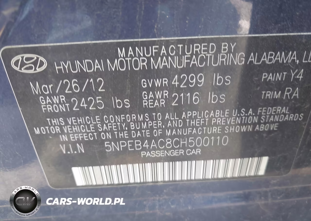 2012 Hyundai Sonata Gls VIN:5NPEB4AC8CH500110 - 9
