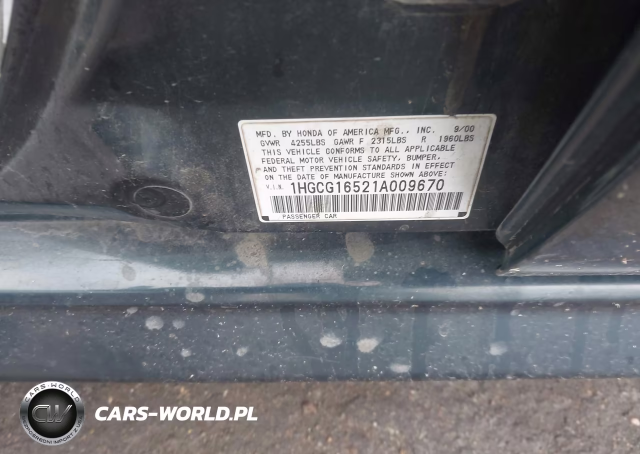 2001 Honda Accord 3.0 Ex VIN:1HGCG16521A009670 - 9
