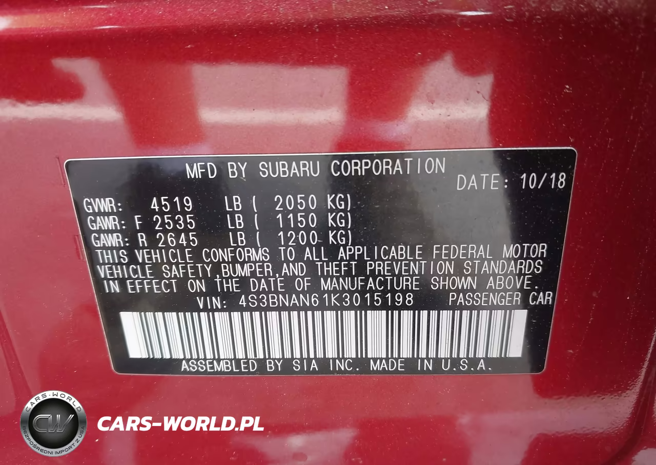 2019 Subaru Legacy 2.5I Limited VIN:4S3BNAN61K3015198 - 9