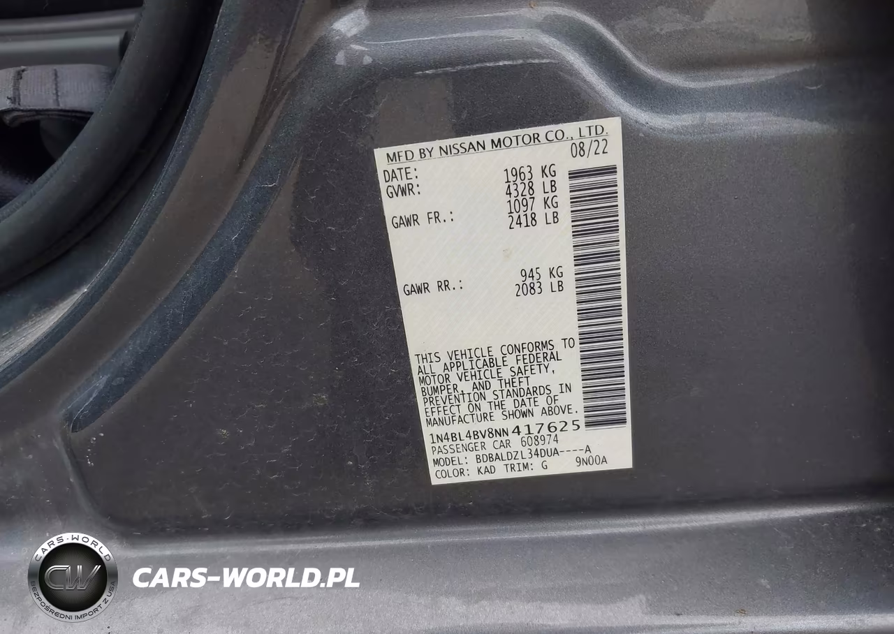 2022 Nissan Altima S Fwd VIN:1N4BL4BV8NN417625 - 9