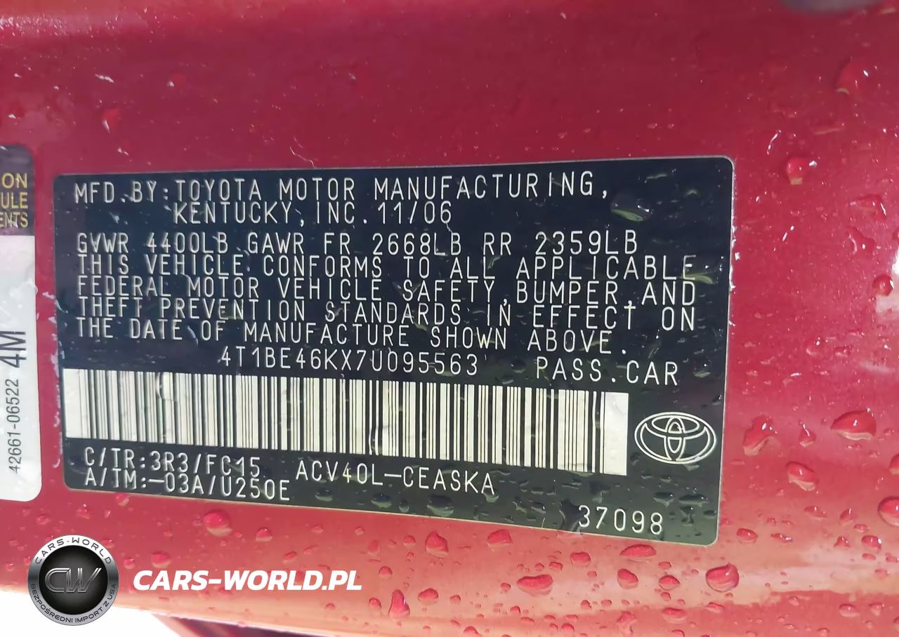2007 Toyota Camry Se VIN:4T1BE46KX7U095563 - 9