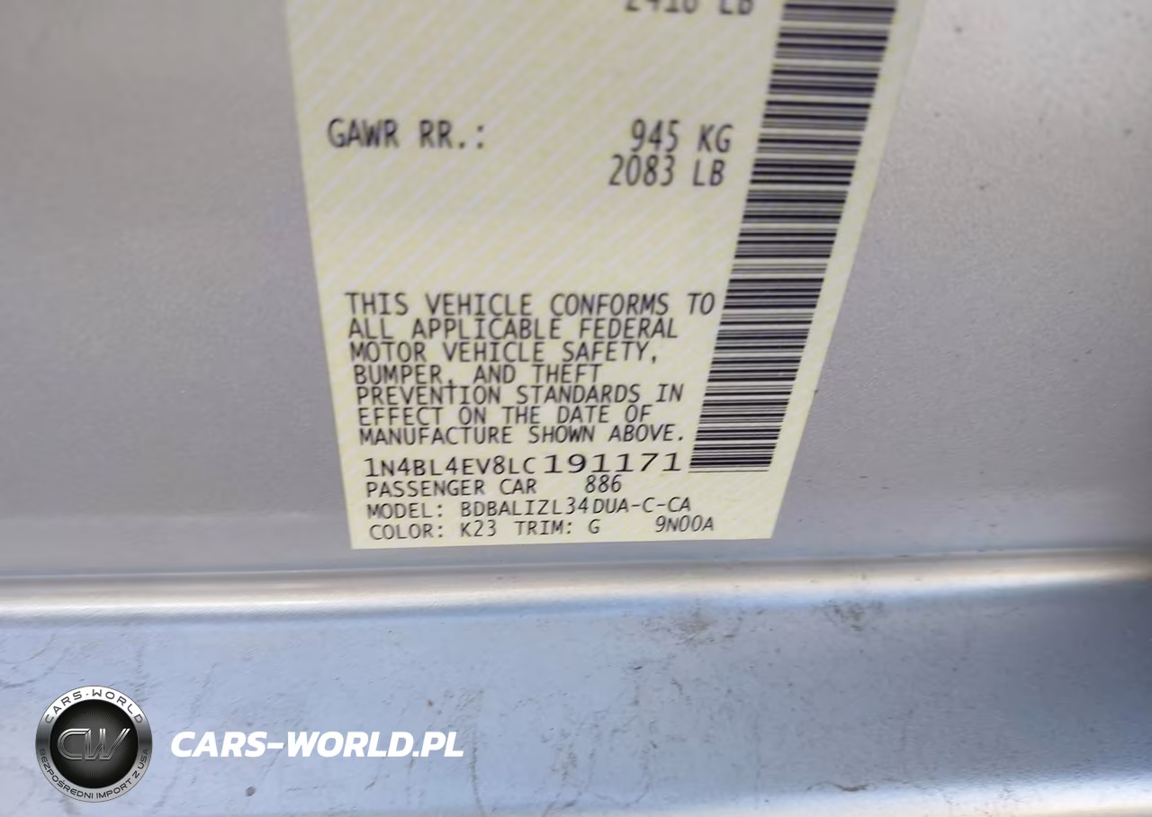 2020 Nissan Altima Sl Fwd VIN:1N4BL4EV8LC191171 - 9