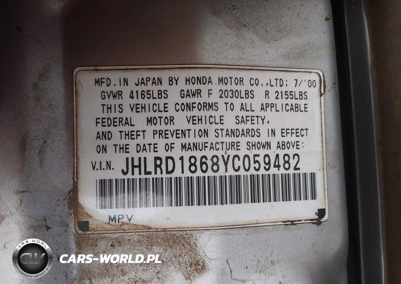 2000 Honda Cr-V Ex VIN:JHLRD1868YC059482 - 9