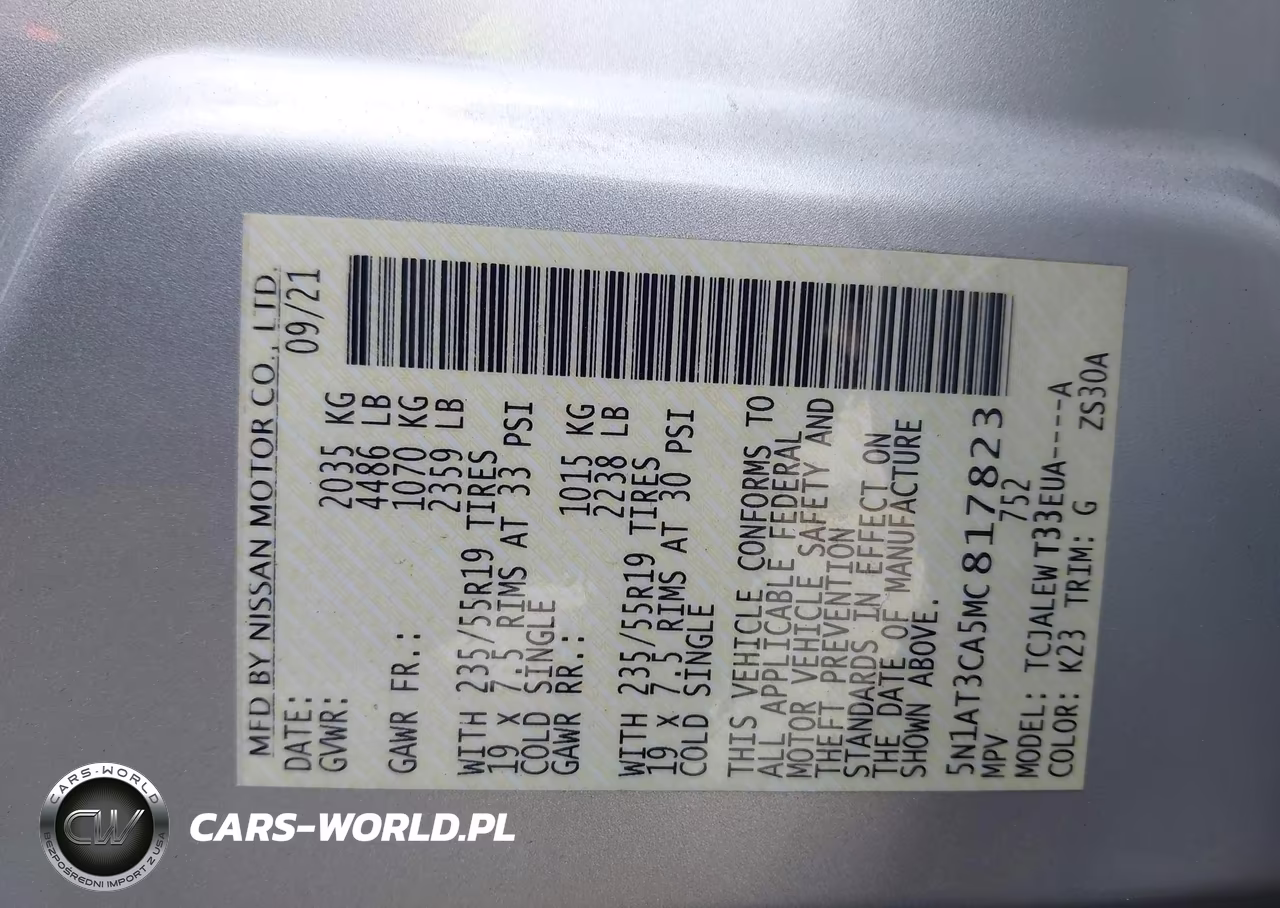 2021 Nissan Rogue Sl Fwd VIN:5N1AT3CA5MC817823 - 9