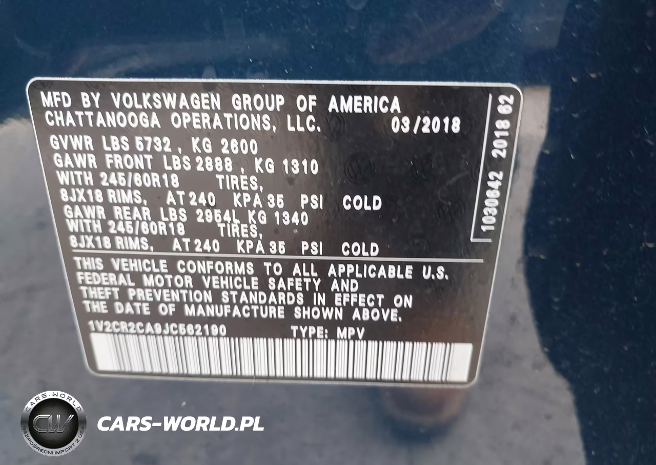 2018 Volkswagen Atlas 3.6L V6 Se VIN:1V2CR2CA9JC562190 - 9