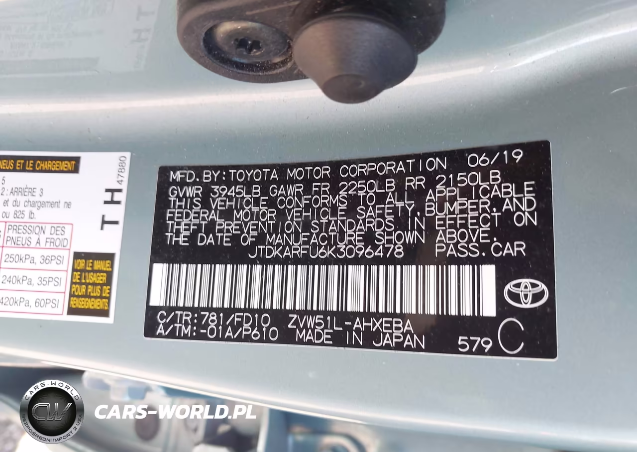 2019 Toyota Prius Le VIN:JTDKARFU6K3096478 - 9
