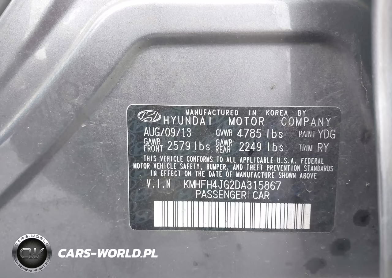 2013 Hyundai Azera VIN:KMHFH4JG2DA315867 - 9