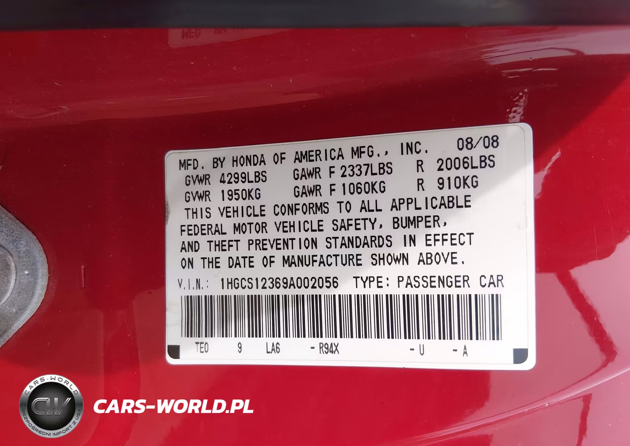2009 Honda Accord 2.4 Lx-S VIN:1HGCS12369A002056 - 9
